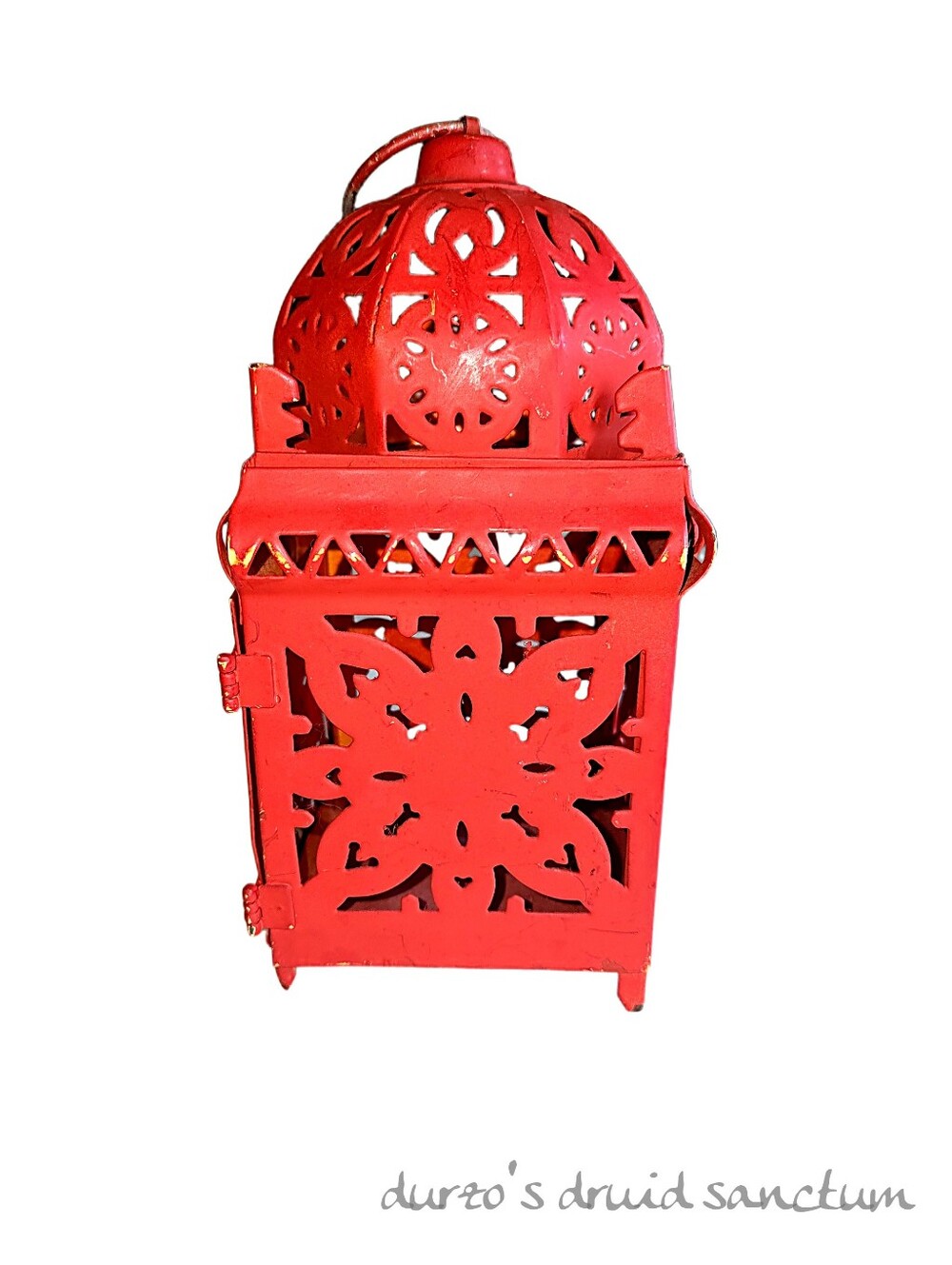 Red Metal Moroccan Style Candle Lantern Tea Light Holder 6" Decorative Hanging